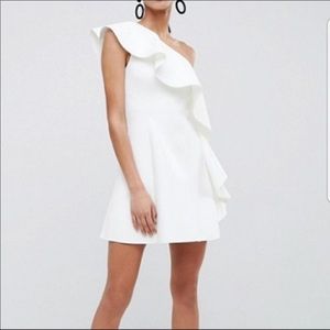 ASOS white one shoulder ruffle dress